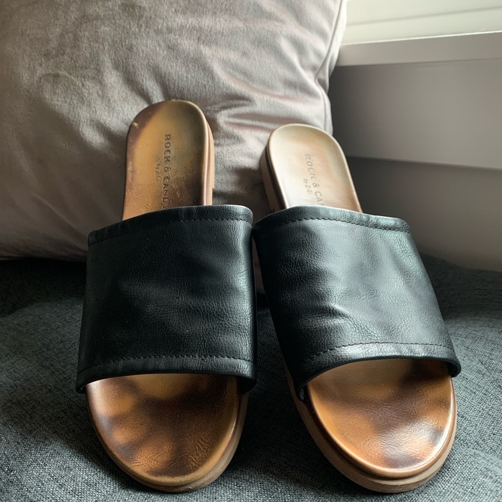 Rock Candy Black Leather Slides